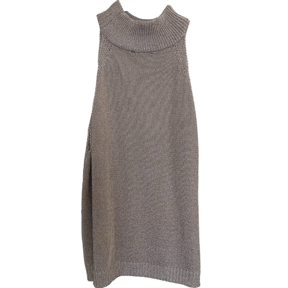 Dynamite Sleeveless Knit Turtleneck Dress in Taupe